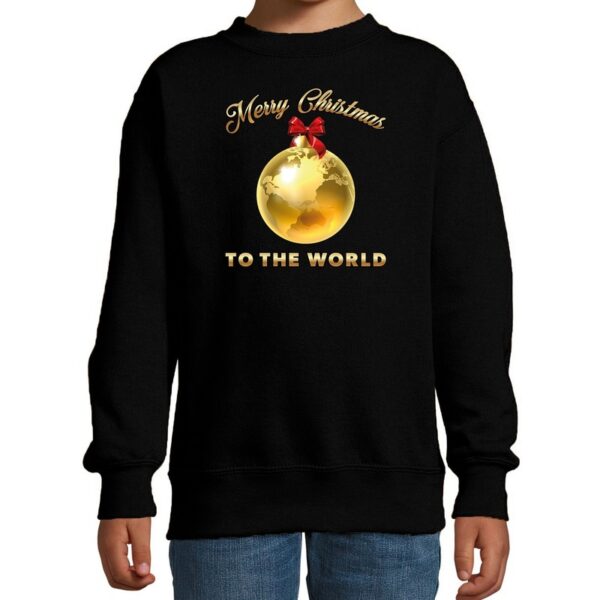 Kersttrui / sweater Merry Christmas to the world zwart kinderen